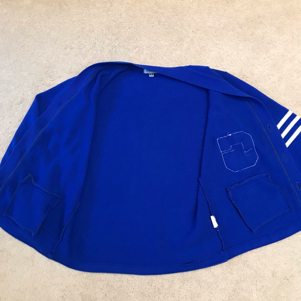 Vintage 80s Letterman Sweater Cardigan Mens Medium Royal Blue Letter G Pockets - Picture 5 of 11